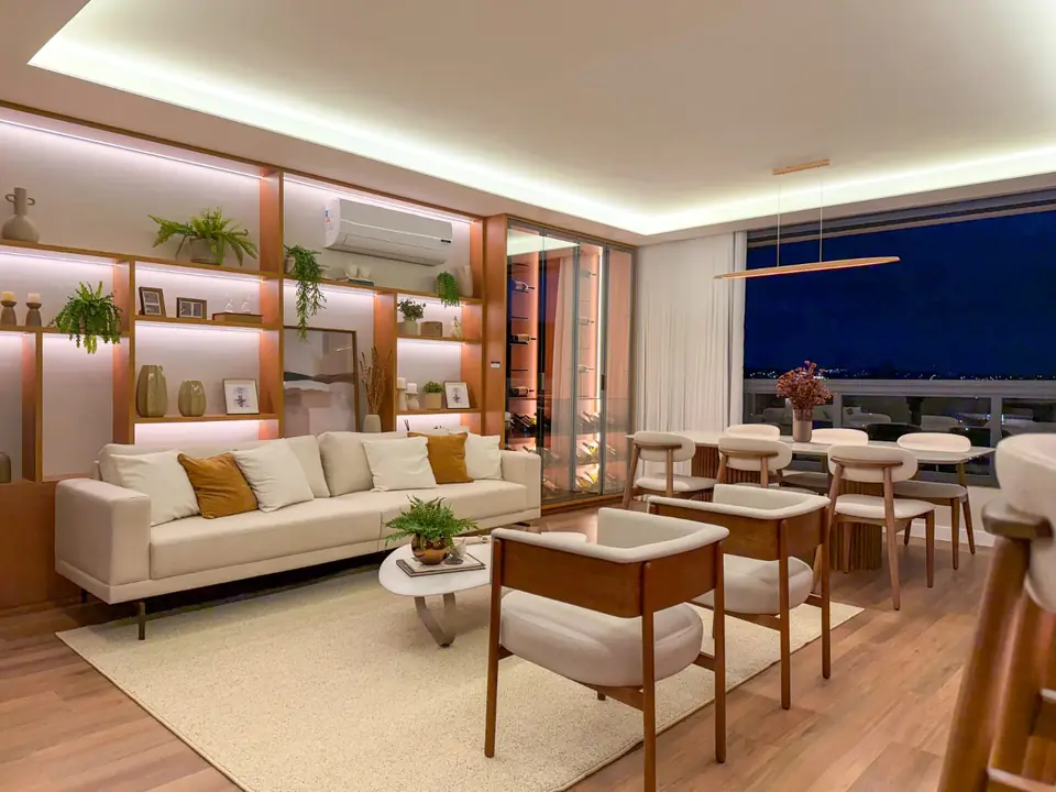 Living integrado com jantar do apartamento decorado do Reserva Bela Vista